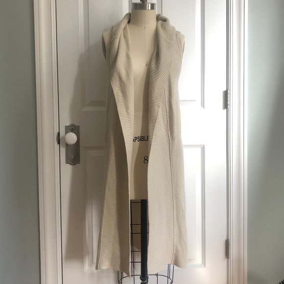 RD Style Sweaters - RD Style Beige Hooded, Draped, Duster Sweater Vest